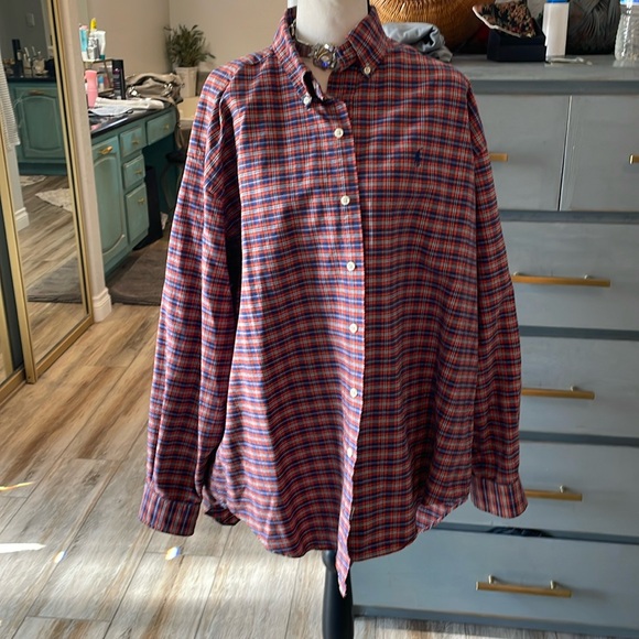 Ralph Lauren | Big Shirt Orange Plaid Long Sleeve Button Front Shirt large - Picture 1 of 5